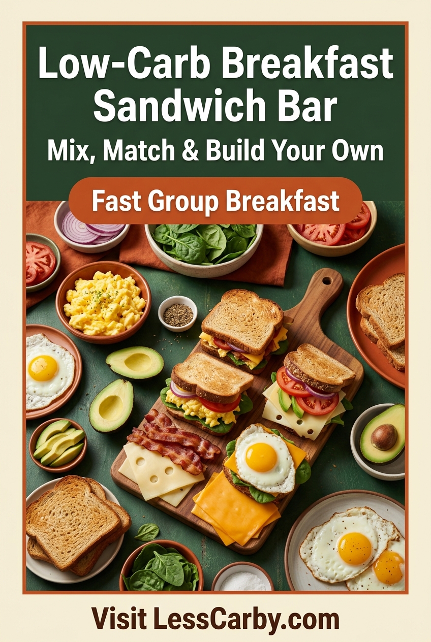 Pinterest graphic showing a mix-and-match low-carb breakfast sandwich bar