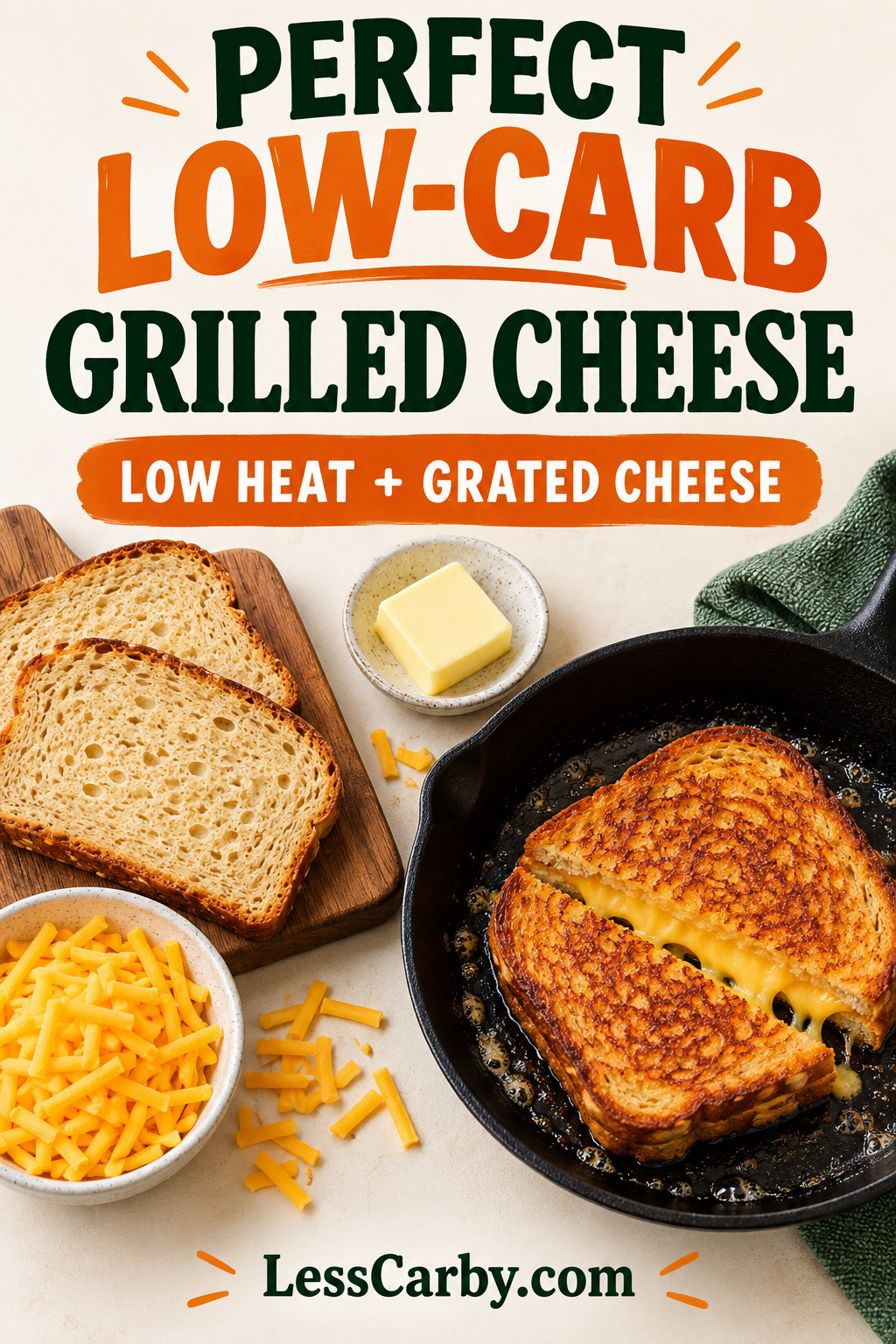 Perfect low-carb grilled cheese made with low heat and grated cheese