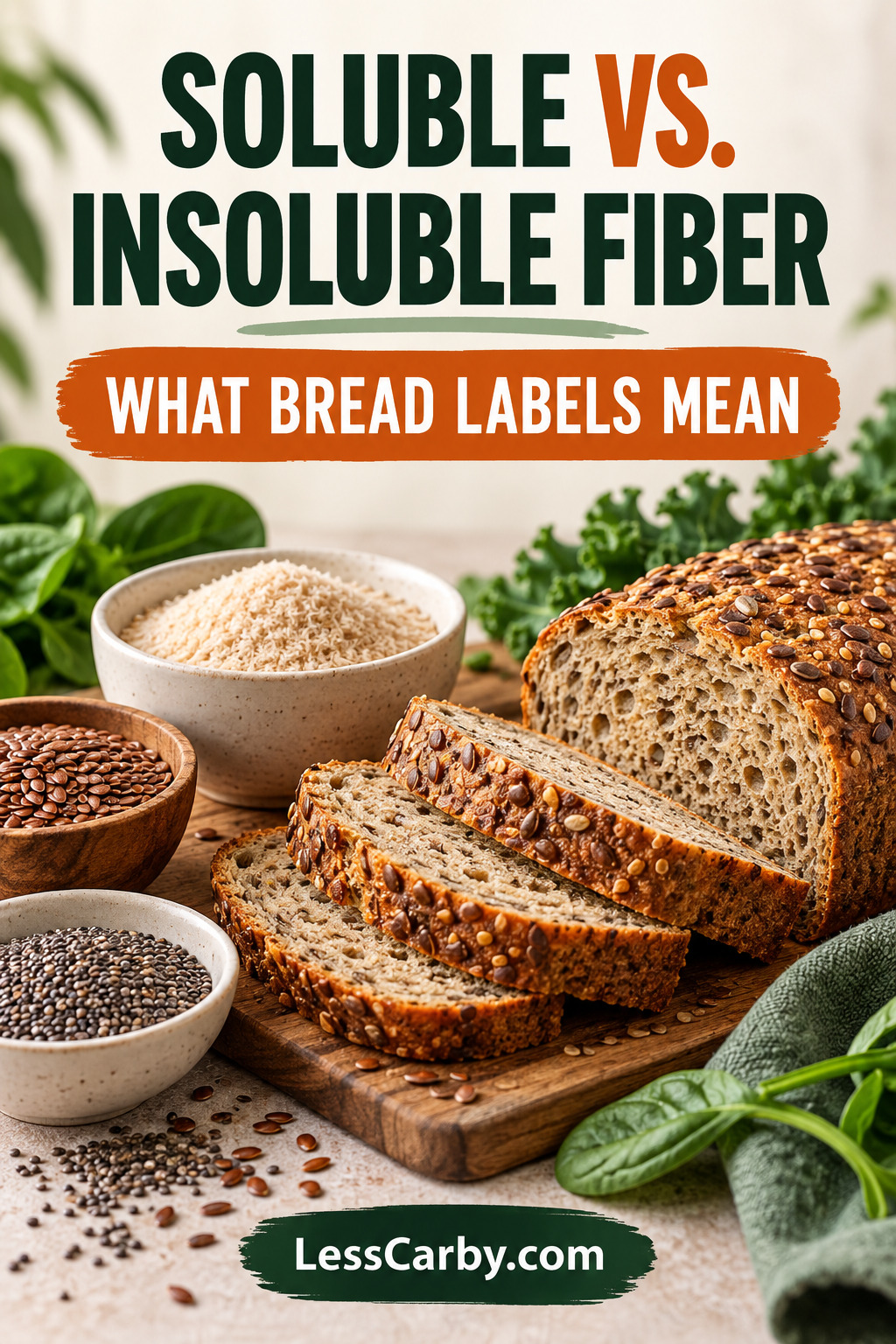 Soluble vs. insoluble fiber in low-carb bread Pinterest graphic