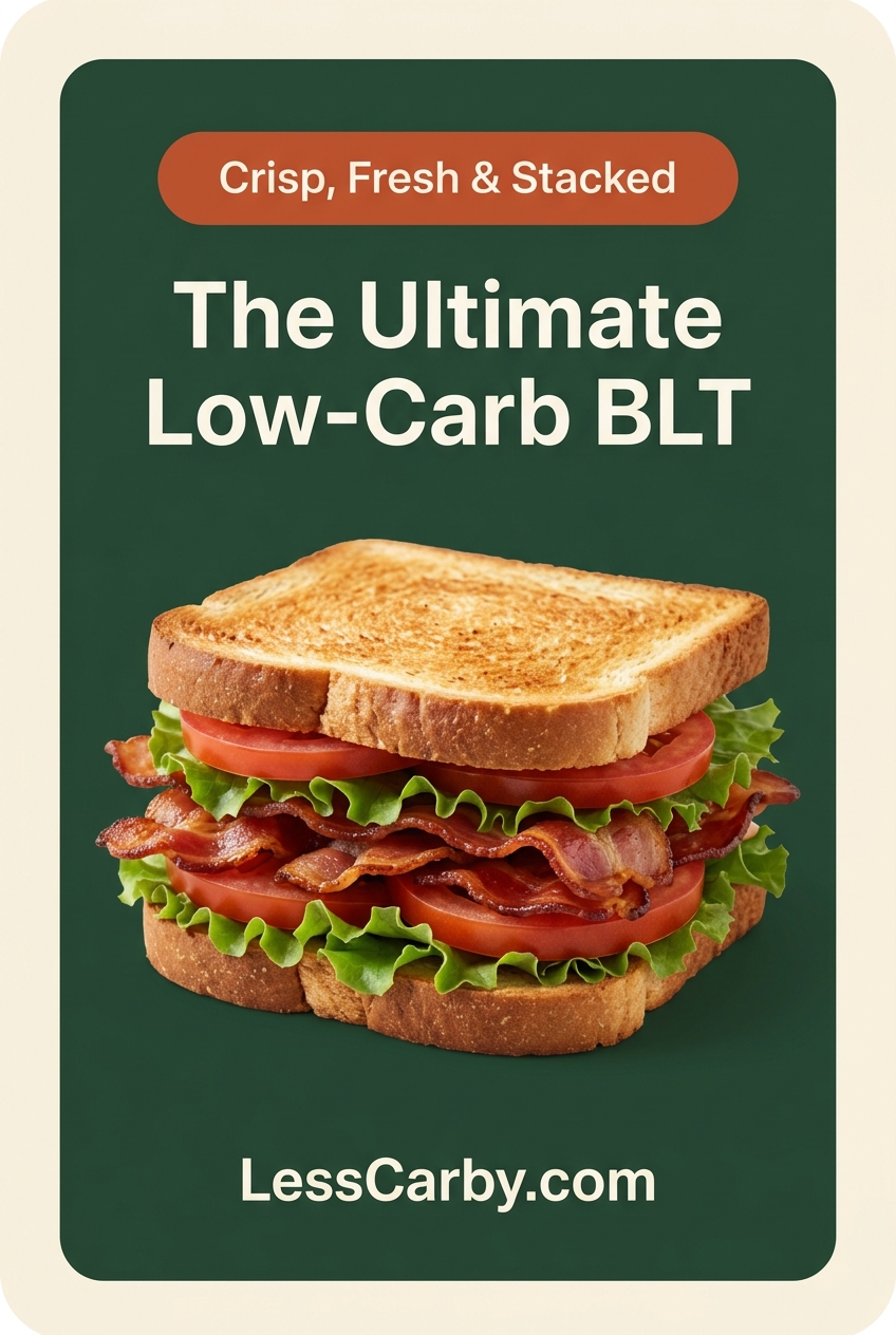 Pinterest graphic reading The Ultimate Low-Carb BLT, Crisp Fresh and Stacked