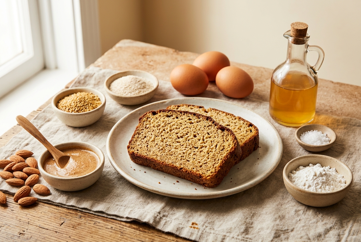 Illustration of bread, almonds, flaxseed and psyllium