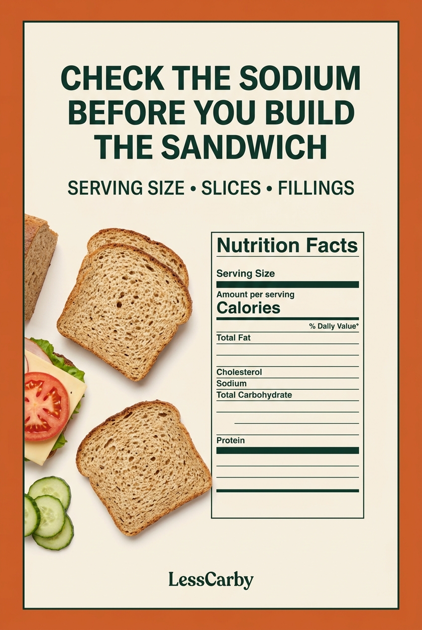 Pinterest graphic advising readers to check serving size, slices, and fillings for the whole meal