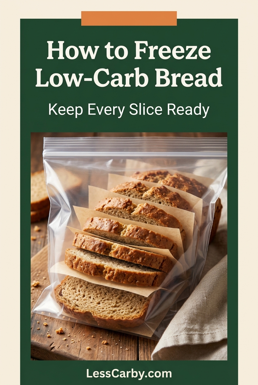 Pinterest graphic reading How to Freeze Low-Carb Bread, Keep Every Slice Ready