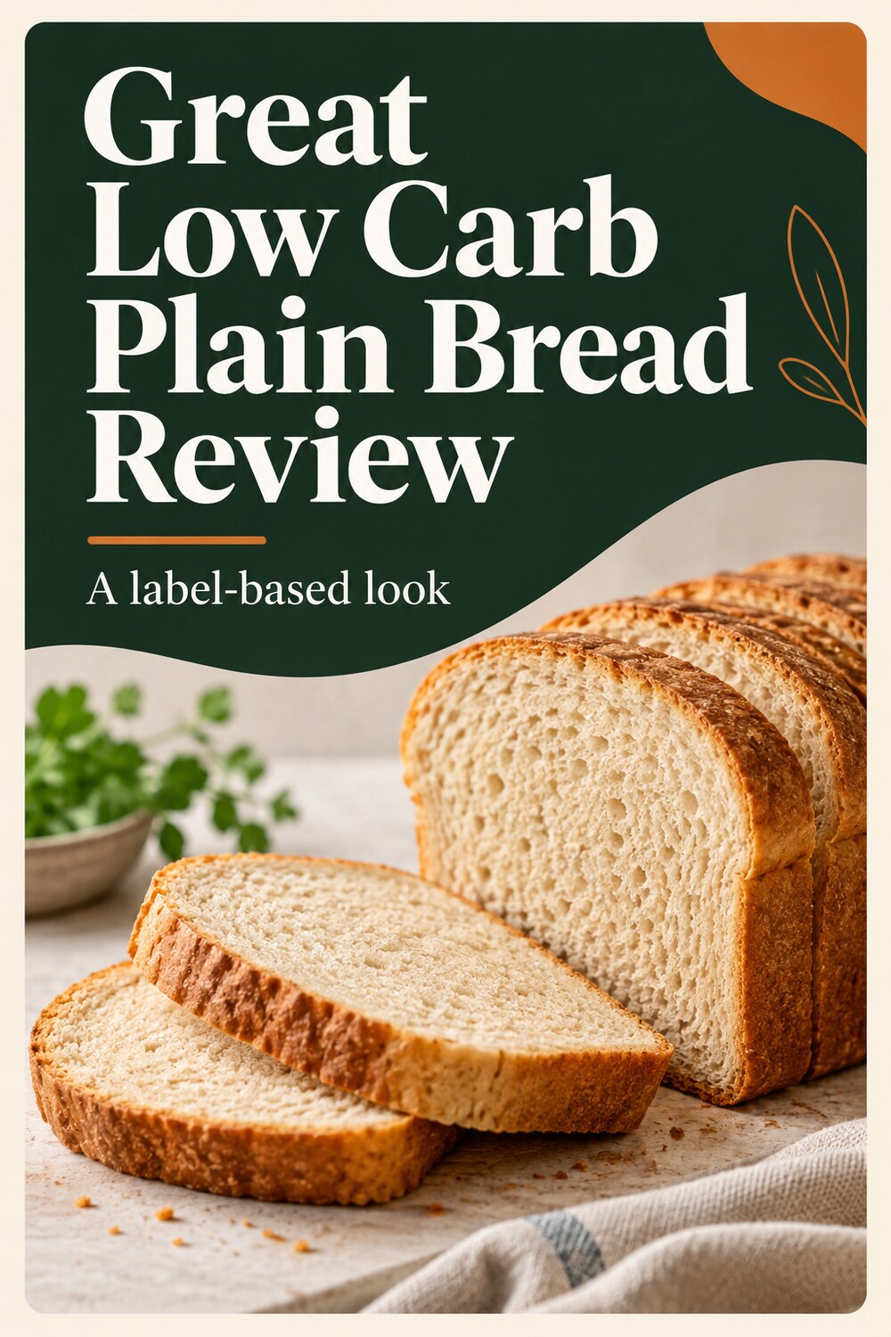 Pinterest graphic reading Great Low Carb Plain Bread Review: A label-based look