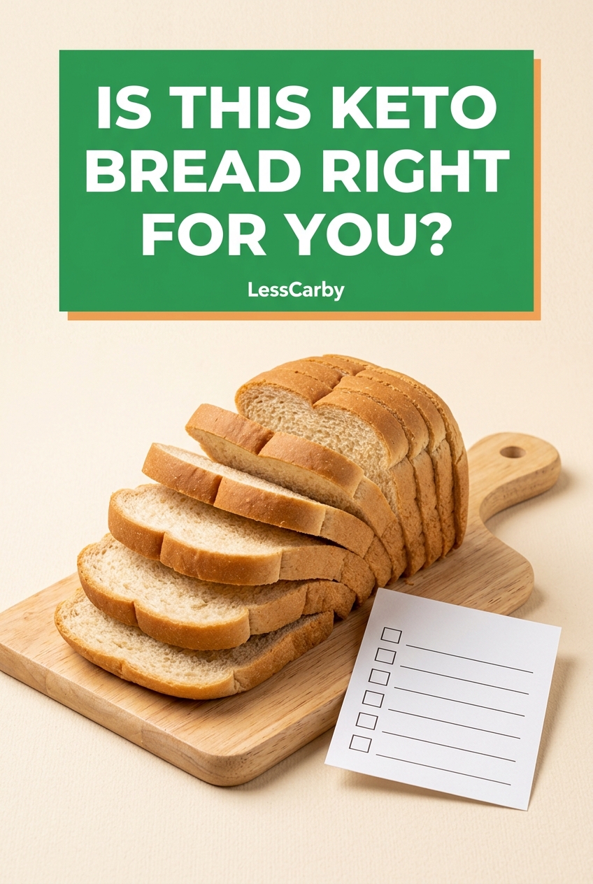 Pinterest graphic asking Is This Keto Bread Right for You beside generic bread and a checklist