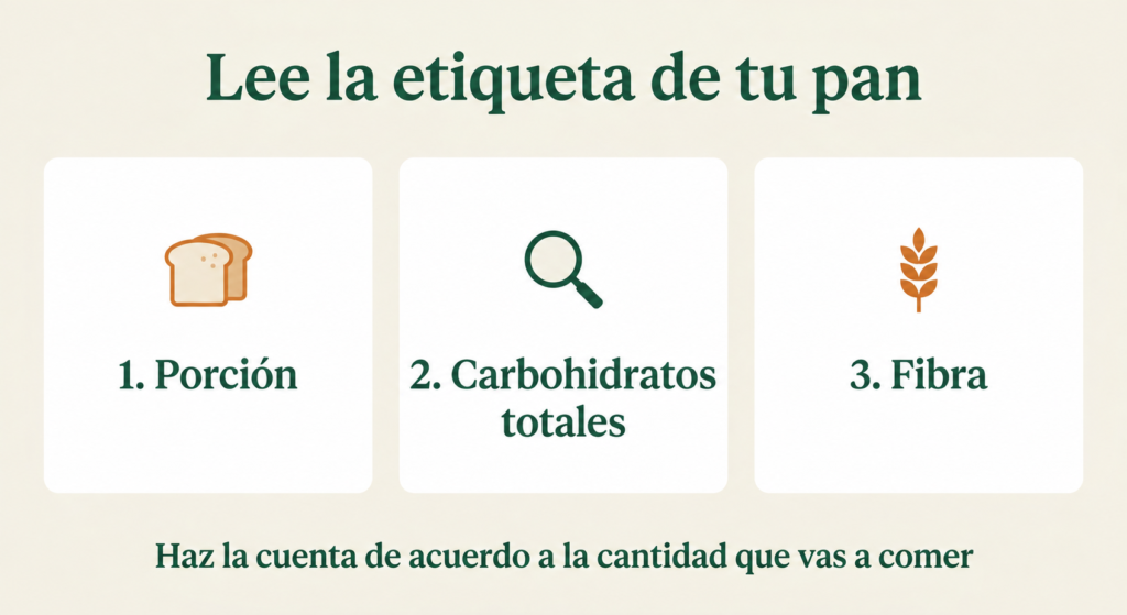 Revisa la porción, los carbohidratos totales y la fibra. Haz la cuenta de acuerdo a la cantidad que vas a comer.