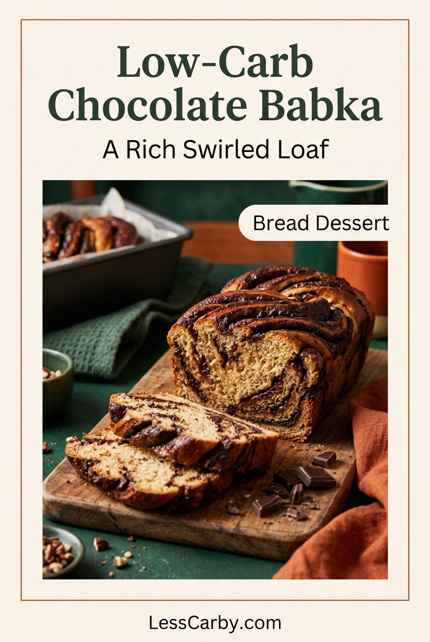Pinterest graphic reading Low-Carb Chocolate Babka, A Rich Swirled Loaf
