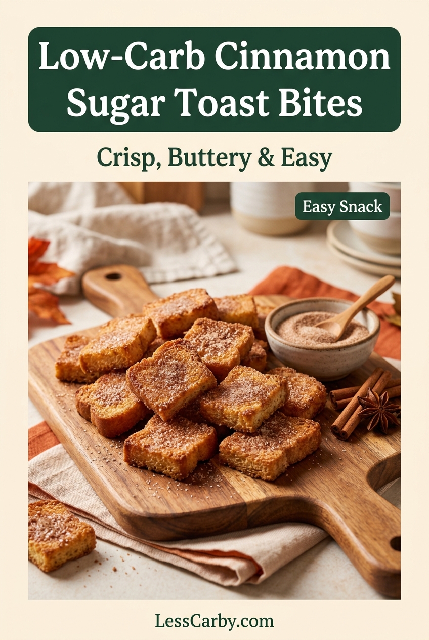 Pinterest graphic reading Low-Carb Cinnamon Sugar Toast Bites, Crisp, Buttery and Easy