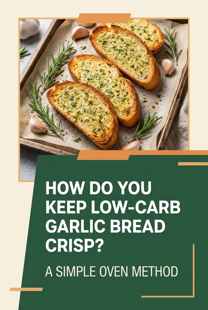 Pinterest graphic asking how to keep low-carb garlic bread crisp
