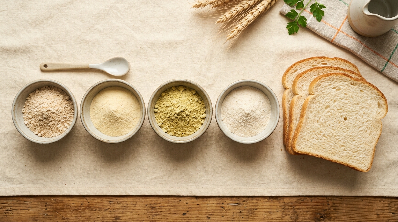 Generic bread with wheat, soy, pea, and milk protein ingredient examples