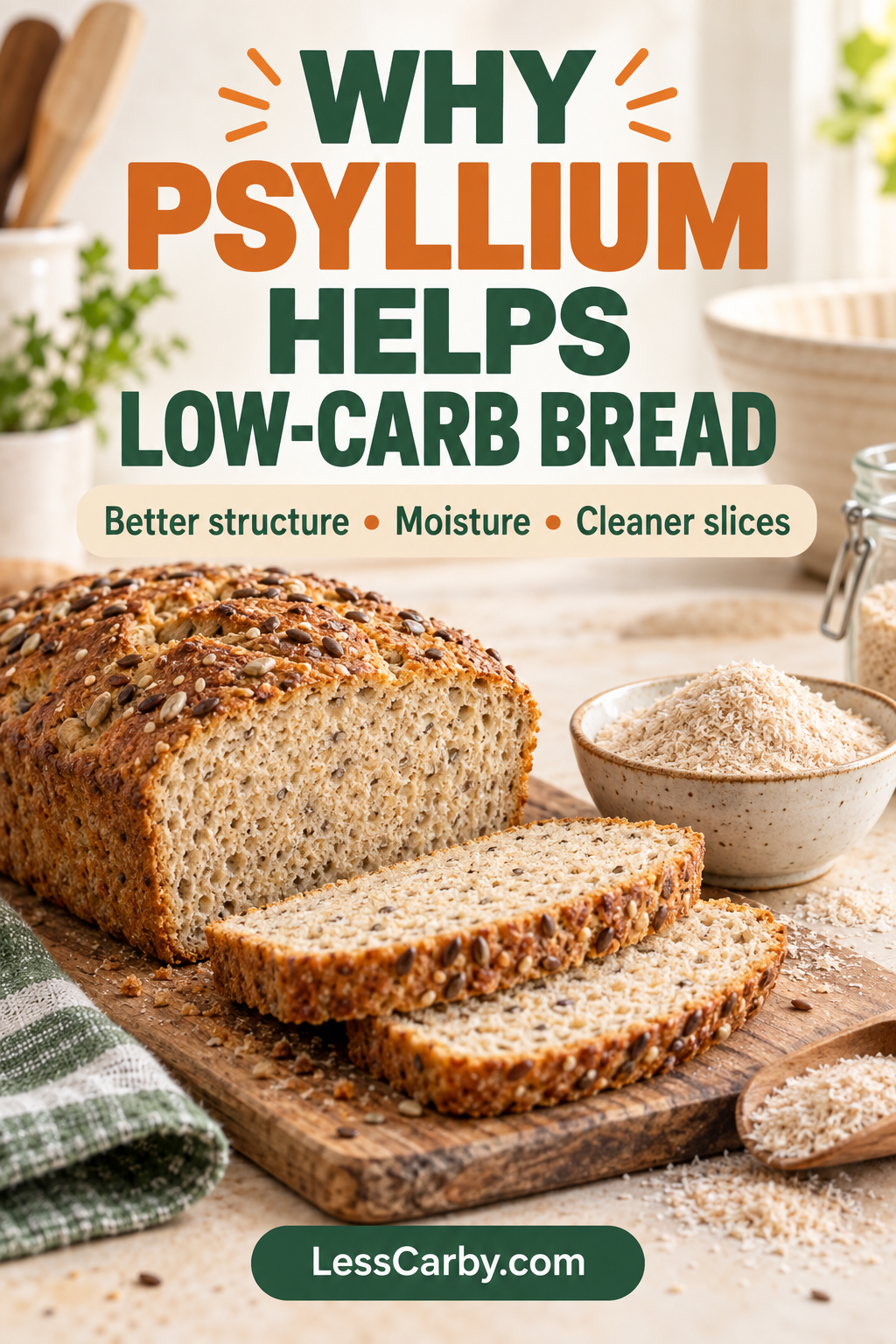 Why psyllium helps low-carb bread: better structure, moisture, and cleaner slices.