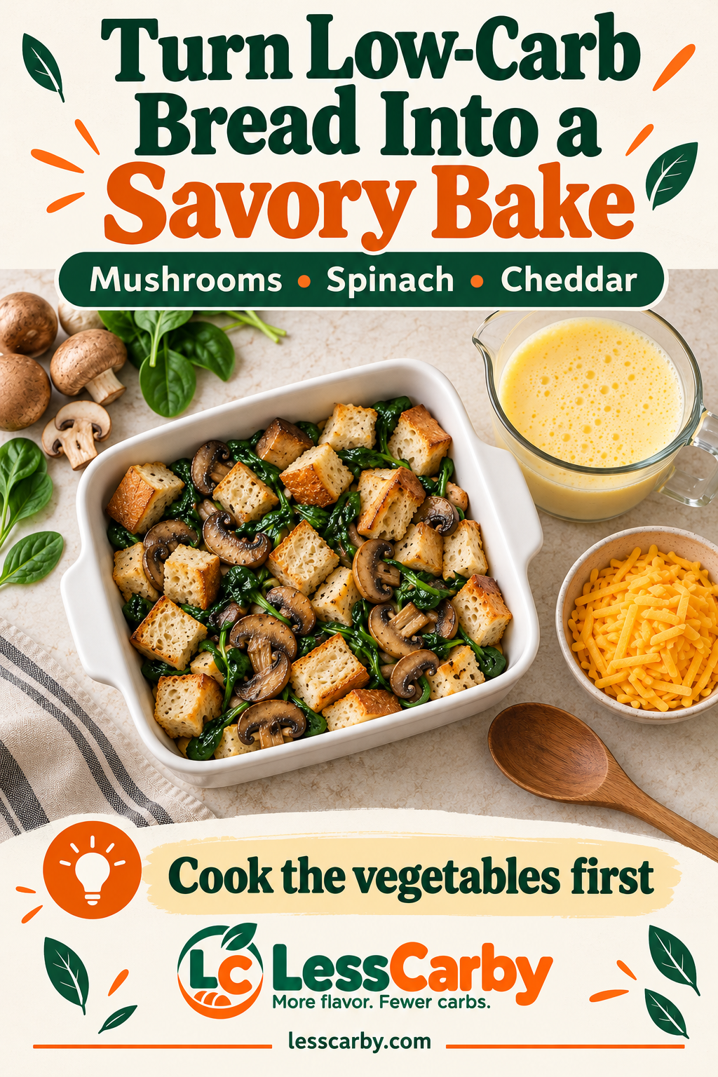 Turn Low-Carb Bread Into a Savory Bake: Cook the vegetables first