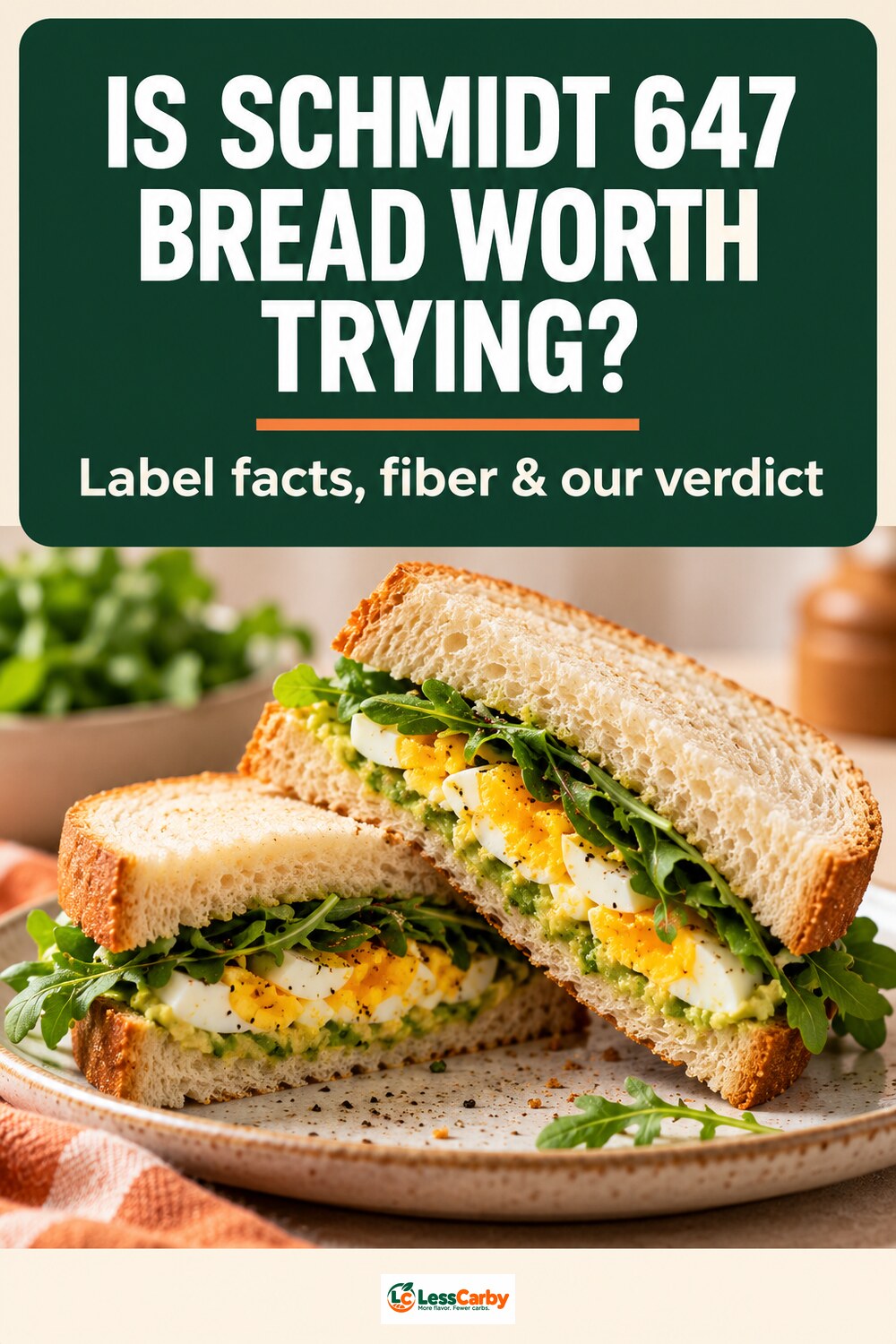Pinterest graphic asking if Schmidt 647 Bread is worth trying beside an egg sandwich