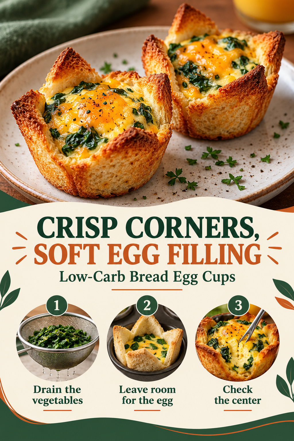 Crisp corners, soft egg filling: three bread egg cup tips. Save on Pinterest.